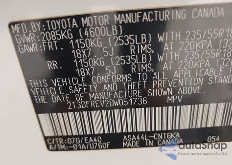 2013 Toyota Rav4 Limited z USA, uszkodzony, nr VIN 2T3DFREV2DW051736